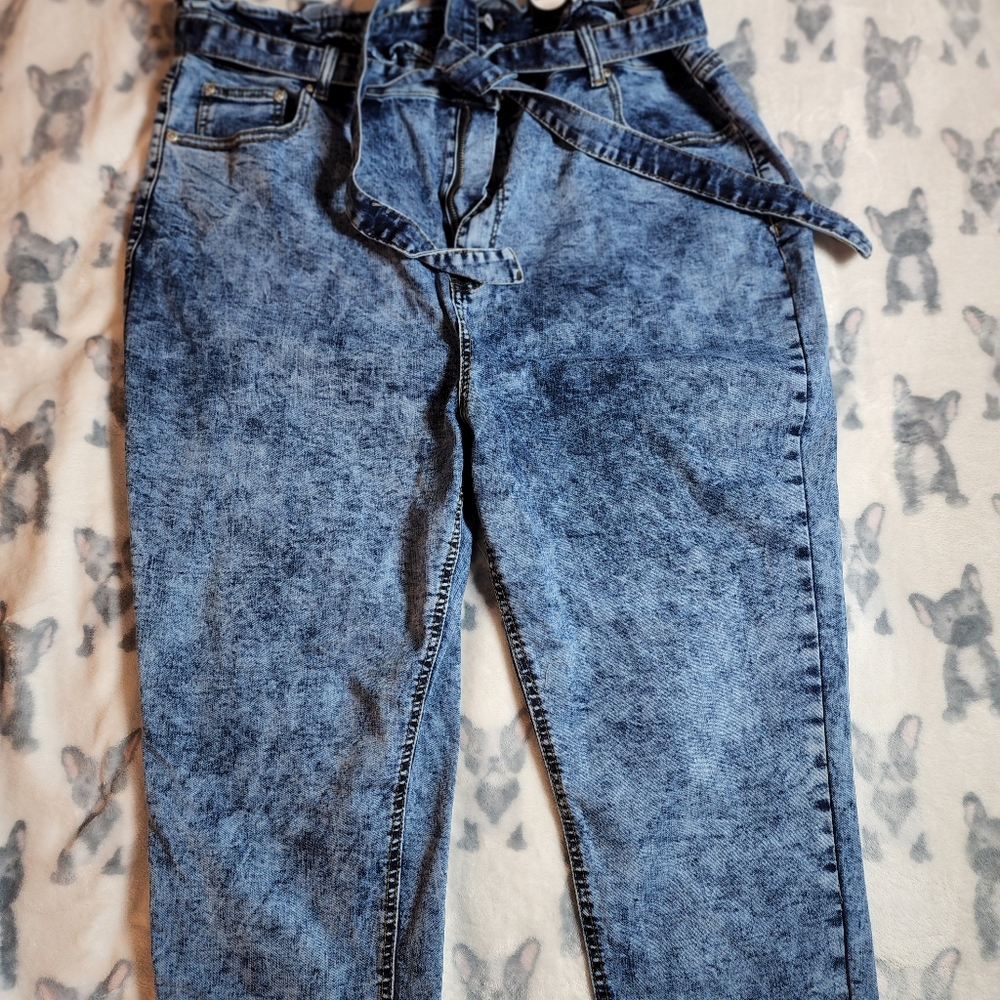 Vintage Wash Paperbag Tie Waist Jeans- 22